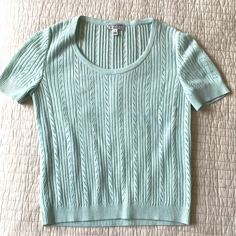 St. John Sport Blue Wool Blend Open Knit Sweater S